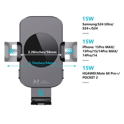 Auto-Clamping Car Wireless Charger 15W Blue Gold Stylish Vent Clip Phone Mount 360° Rotation for iPhone 16 15 14 13 12 11 Pro Max, Samsung Galaxy S24 S23 S22 S21, All Qi Devices – Blue & Gold