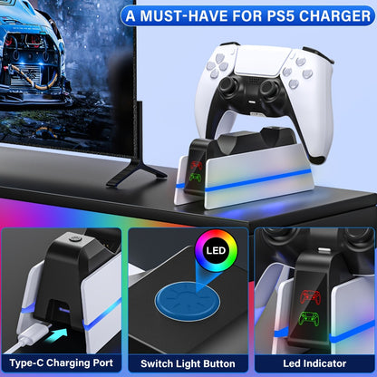 PS5 Controller Charging Station 9-Color LED Light Fast Charging Dock for DualSense & DualSense Edge - Compatible with PS5 Slim Pro All Models