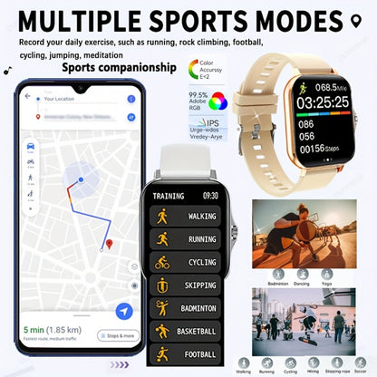 Dual TPU Strap Fitness Smartwatch 1.83" Full Touch – Pedometer, Multi Sport Mode, Exercise Recording, Wireless Calling, USB Rechargeable – Outdoor Sports Watch Men Women Gold Black Silver Pink