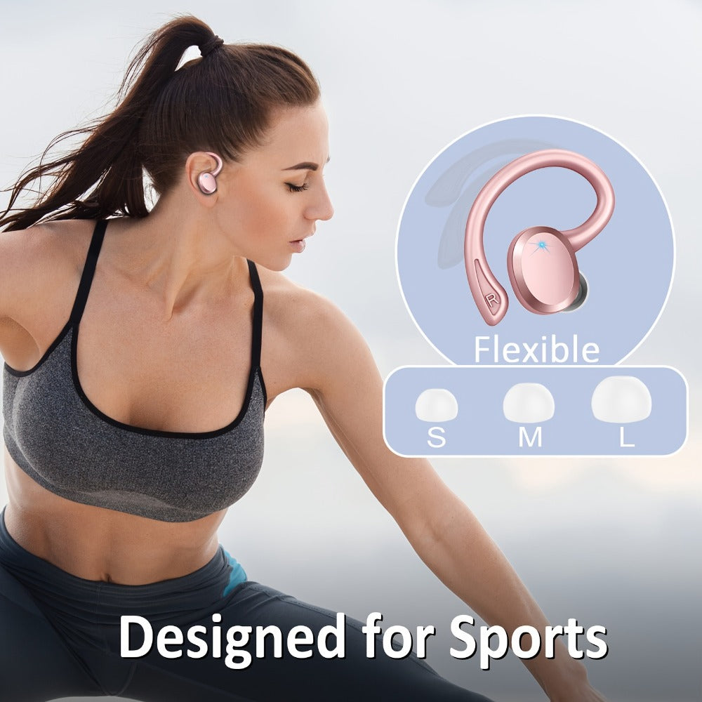 48H Wireless Sport Earbuds Q38 Bluetooth 5.3 with 14.2mm Driver Stereo Sound – Earhook Noise Cancelling Mic Over-Ear Headset for Workout Running Gym Outdoor Sports