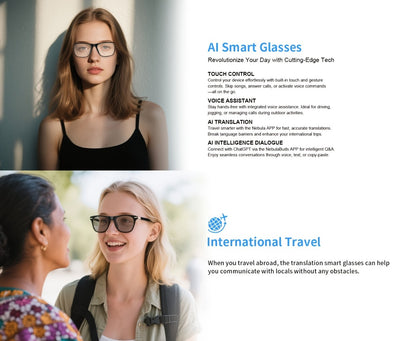 ChatGPT AI Translation Glasses with 160-Language Real-Time Translation, Photochromic Lenses, HiFi Audio & HD Calls – 19 Frame Styles, Unisex Smart Eyewear for Travel & Business