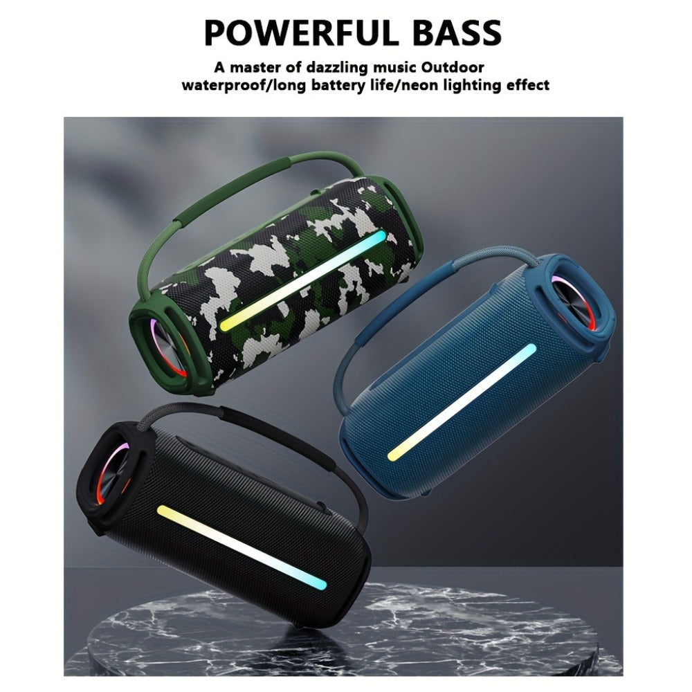 50W Bluetooth Speaker IPX6 Waterproof with LED Lights, Portable Wireless Speaker Rich Bass FM Radio USB TF Card Playback, Loud Outdoor Speaker for Parties Camping Beach Home