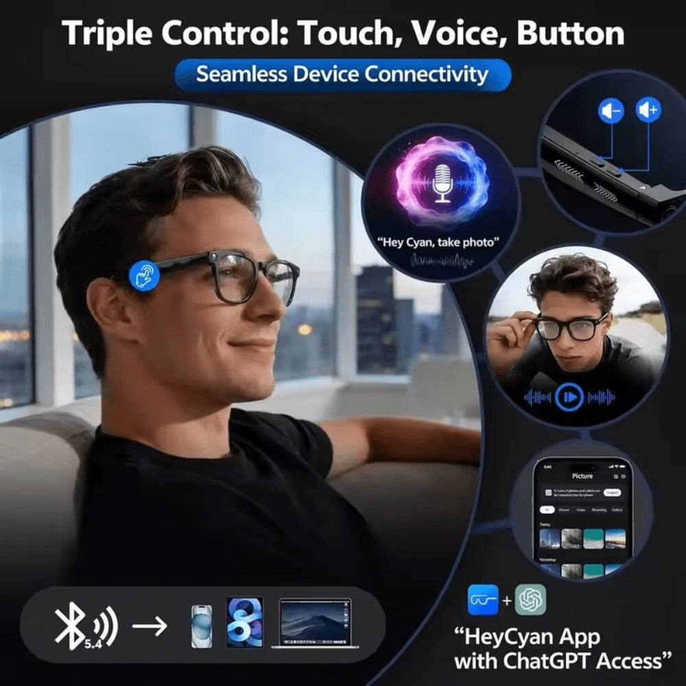 AI Smart Glasses 8MP HD Camera - Real-Time Translation, Bluetooth Call & Music, AI Object Recognition, Touch Control, Wearable Video Recording Glasses for Men Women Travel Outdoor 2026