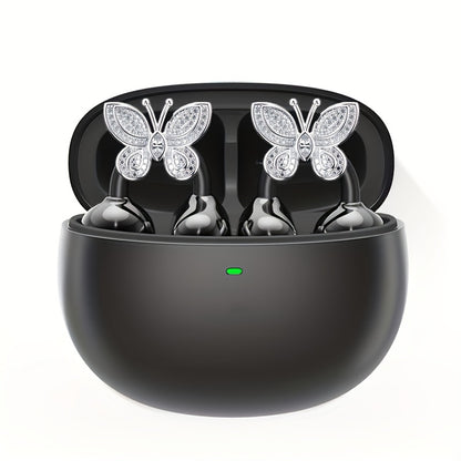 Clip On Wireless Earbuds Open Ear Bluetooth Headphones with Detachable Gemstone Earrings ANC Noise Reduction HD Stereo Hands-Free for Sports Exercise Work Study Outdoors