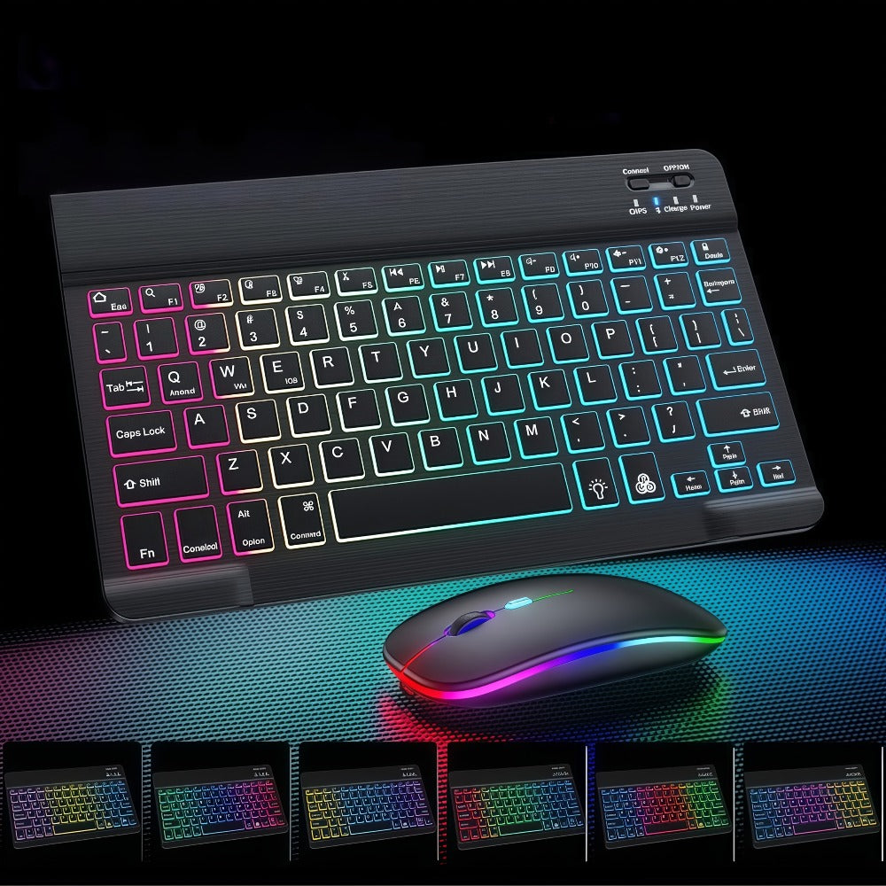 RGB Backlit Keyboard and Mouse Combo 7 Color LED – Ultra-Thin Scissor Keys Quiet Wired Set for PC Desktop Laptop | Black White | Home Office Gaming Desk Setup Keyboard Mouse