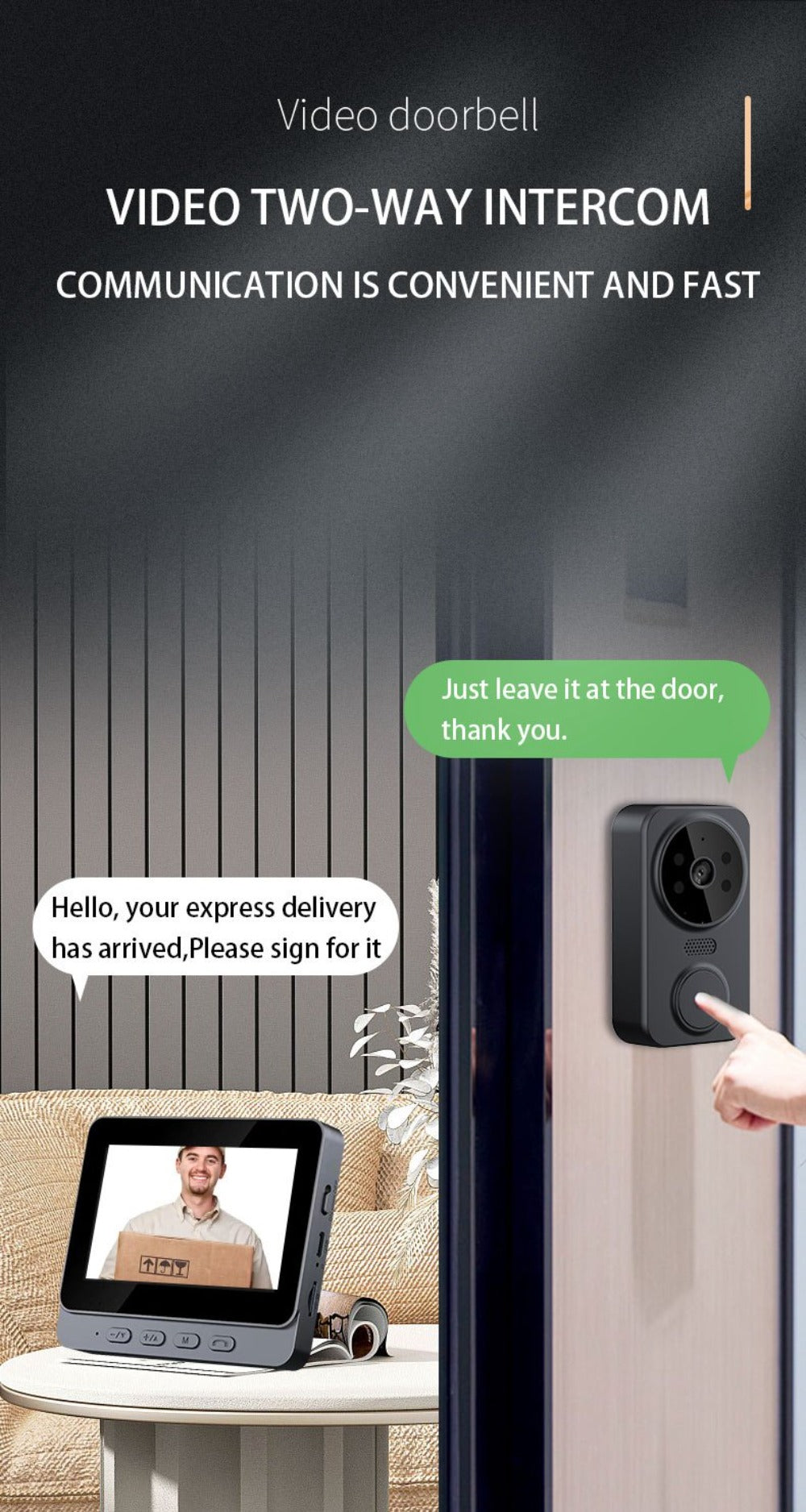 Wireless Video Doorbell Camera No WiFi No App Required 4.3-inch IPS Monitor 960P Night Vision Two-Way Audio Long Battery Life SD Card Storage No Subscription Wall-Mounted Home Security