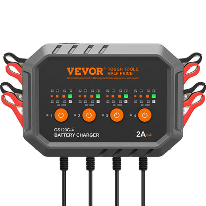 Smart Battery Charger 8A VEVOR Intelligent Charger & Maintainer for LiFePO4, AGM, Gel, SLA & Lead-Acid Batteries – 6V/12V Auto Charger for Car, Boat, Motorcycle, Lawn Mower & Golf Cart, 4-Bank Charging