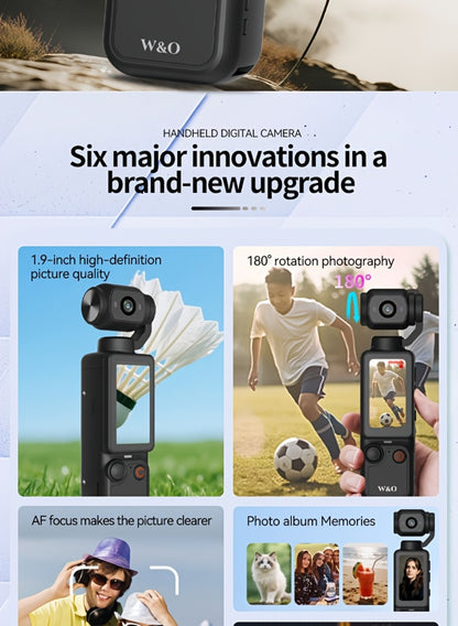 UHD Pocket Camera with 180° Rotating 1.9" Screen, 2000mAh Battery, Webcam Function, USB-C Charging, 32GB Memory Card Included, Mini Compact Camera for Outdoor Sports Cycling Travel Vlogging
