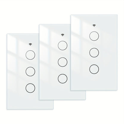 No Neutral Wire Smart Touch Wall Switch MOES WiFi 1/2/3 Gang Single Fire, Works with Alexa & Google Home, App Remote Control, 2.4GHz 110V White – 2 Pack 3 Pack Smart Light Switch