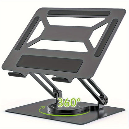 Adjustable Ergonomic Laptop Stand, 360° Rotating Base, Foldable Iron Desk Stand for MacBook Pro/Air & Notebooks up to 17 Inch, Portable Workspace Enhancer – Silver/Black