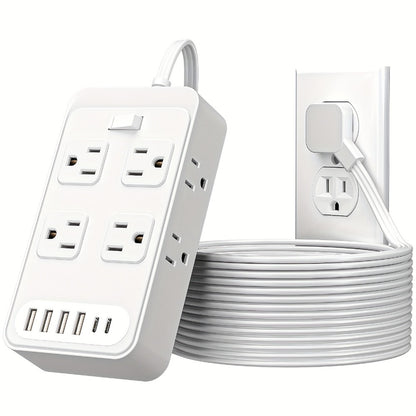 One-Touch Switch Desk Charging Station 14-in-1, 8 Widely Distributed AC Outlets & 6 USB Ports (4 USB-A + 2 USB-C), Surge Protection, Compact Portable Power Strip for Home Office Desktop – Safe & Organized