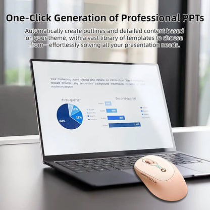 AI Wireless Mouse Voice to Text Real-Time Translation PPT Creation T-WOLF Silent Rechargeable Bluetooth 2.4G Dual Mode Battery Display Laptop PC Mac Windows Android Yellow Pink