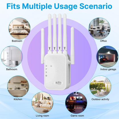 Ourlife WiFi Extender 11000 Sq Ft 6-Antenna 360° - 2.4GHz Signal Enhancer with Ethernet Port, Plug and Play, for Home Shopping Mall Coffee Shop Hotel Large Area Coverage