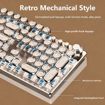 Steampunk Typewriter Mechanical Keyboard with Blue Switches – Retro Old-Fashioned USB Wired Gaming & Office Keyboard for Desktop Laptop PC Windows, Unique Aesthetic Gift for Gamers & Typists