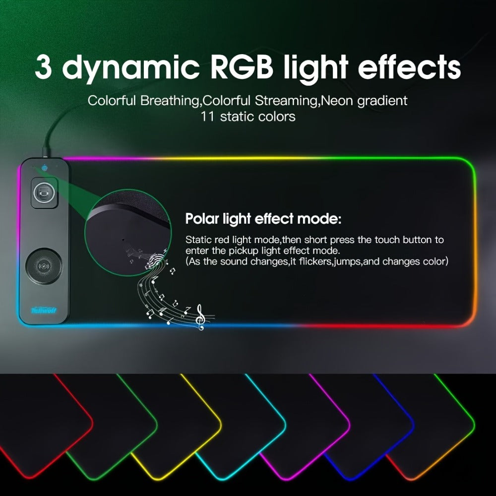 3-in-1 Wireless Charging Mouse Pad RGB – 15W Qi Charger for Phone, Watch & Mouse, 10 LED Modes, Magnetic Rechargeable Mouse Included, 800×300mm Extended Gaming Desk Mat