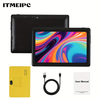 USB-C Android 14 Tablet 7 Inch with Built-in Protective Case, 4GB RAM 32GB ROM Expandable Quad-Core HD IPS Display, Dual Camera WiFi, Compact Stylish Portable Tablet for Students Teens Adults – Blue Yellow Black Pink