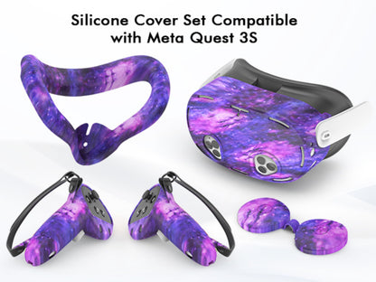 Meta Quest 3S Silicone Cover Set - VR Face Cover Shell Controller Grip Case Camera Lens Protector Full Protection Accessories Kit for Meta Quest 3S