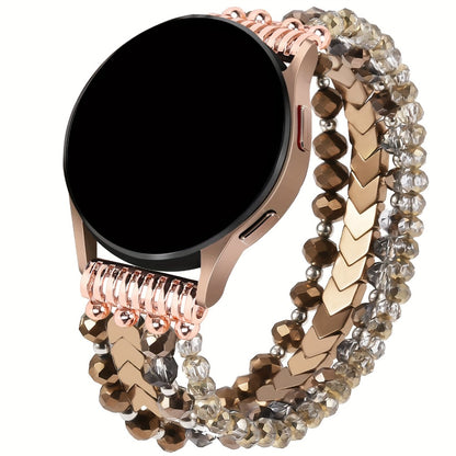 Beaded Watch Band for Samsung Galaxy Watch 4 5 Active 2 Classic 5 Pro 40mm 44mm 42mm 46mm 45mm 20mm Handcrafted Arrow Design Elastic Bracelet Replacement Strap Women Pink Silver Gold
