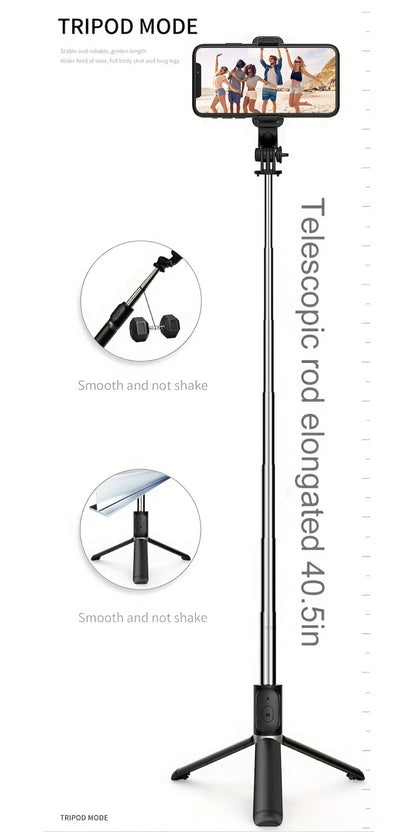 Portable Selfie Stick Tripod 40 Inch Floor Stand with Wireless Remote & Anti-Shake Base – Extendable Compact Phone Tripod for Travel Vlogging, TikTok Live, Outdoor Filming, iPhone & Android