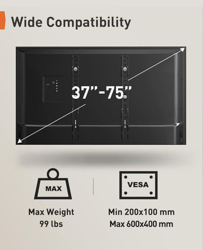 Ceiling TV Mount 37-75 Inch - 360° Swivel & Tilt Adjustable Bracket for Flat & Curved TVs up to 110 lbs, VESA 600x400mm, Stainless Steel, for Home Restaurant Gym