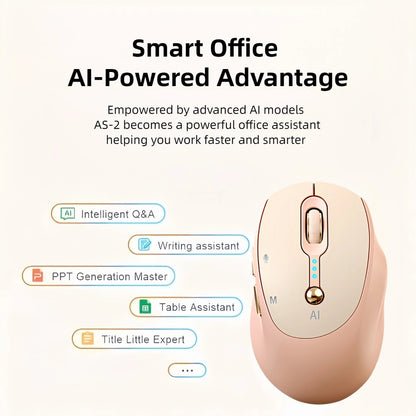 AI Wireless Mouse Voice to Text Real-Time Translation PPT Creation T-WOLF Silent Rechargeable Bluetooth 2.4G Dual Mode Battery Display Laptop PC Mac Windows Android Yellow Pink