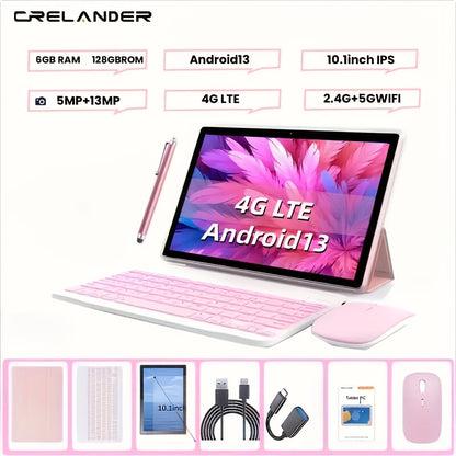 4G LTE Tablet 10.1 Inch Android 13 6GB RAM 128GB Dual SIM Dual-Band WiFi 13MP Camera Type-C 2-in-1 Tablet PC with Keyboard Mouse & Stylus Unlocked Cellular Tablet – Black & Pink