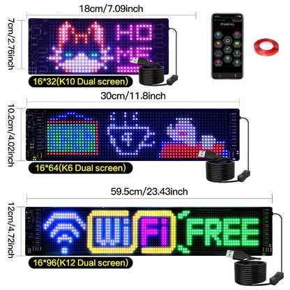 RGB LED Pixel Display Wall Art App Control USB Powered - Colorful Programmable Flexible Soft Screen Custom Text & Patterns for Game Room Streaming Setup Store Sign Car Window Dimmable Decoration 32x16 64x16
