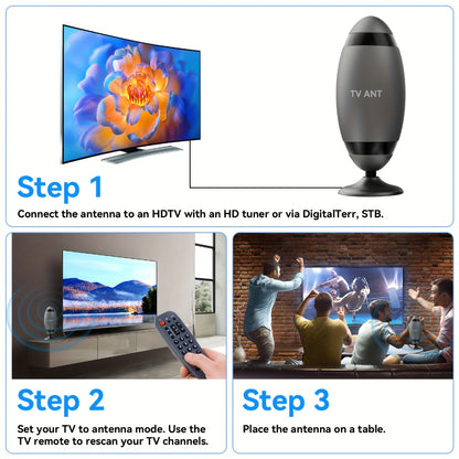 Metal Long Range TV Antenna 200KM - 4K HD USB Interface, One-Touch Long Distance Mode, Indoor Home Car RV, Works with Smart TV & Old TVs, Complete Accessories Included 2026