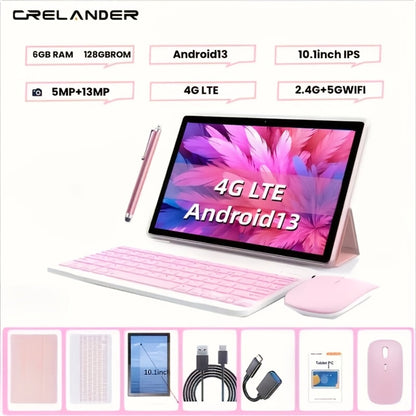 4G LTE Tablet 10.1 Inch Android 13 6GB RAM 128GB Dual SIM Dual-Band WiFi 13MP Camera Type-C 2-in-1 Tablet PC with Keyboard Mouse & Stylus Unlocked Cellular Tablet – Black & Pink