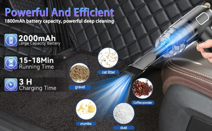 Cordless Mini Vacuum Cleaner 3KPa Strong Suction, USB-Powered Portable Handheld Vacuum with Long Reach Tube & Brush Heads, Lightweight Compact Design for Car, Home, Office, Keyboard, Electronics