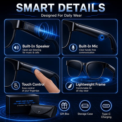 Open Ear Audio Glasses Gift Set with Case - AI Translation, Bluetooth Calling & Wireless Music, Built-in Mic, Hands-Free, Smart Fashion Glasses for Travel Driving Outdoor Business 2026