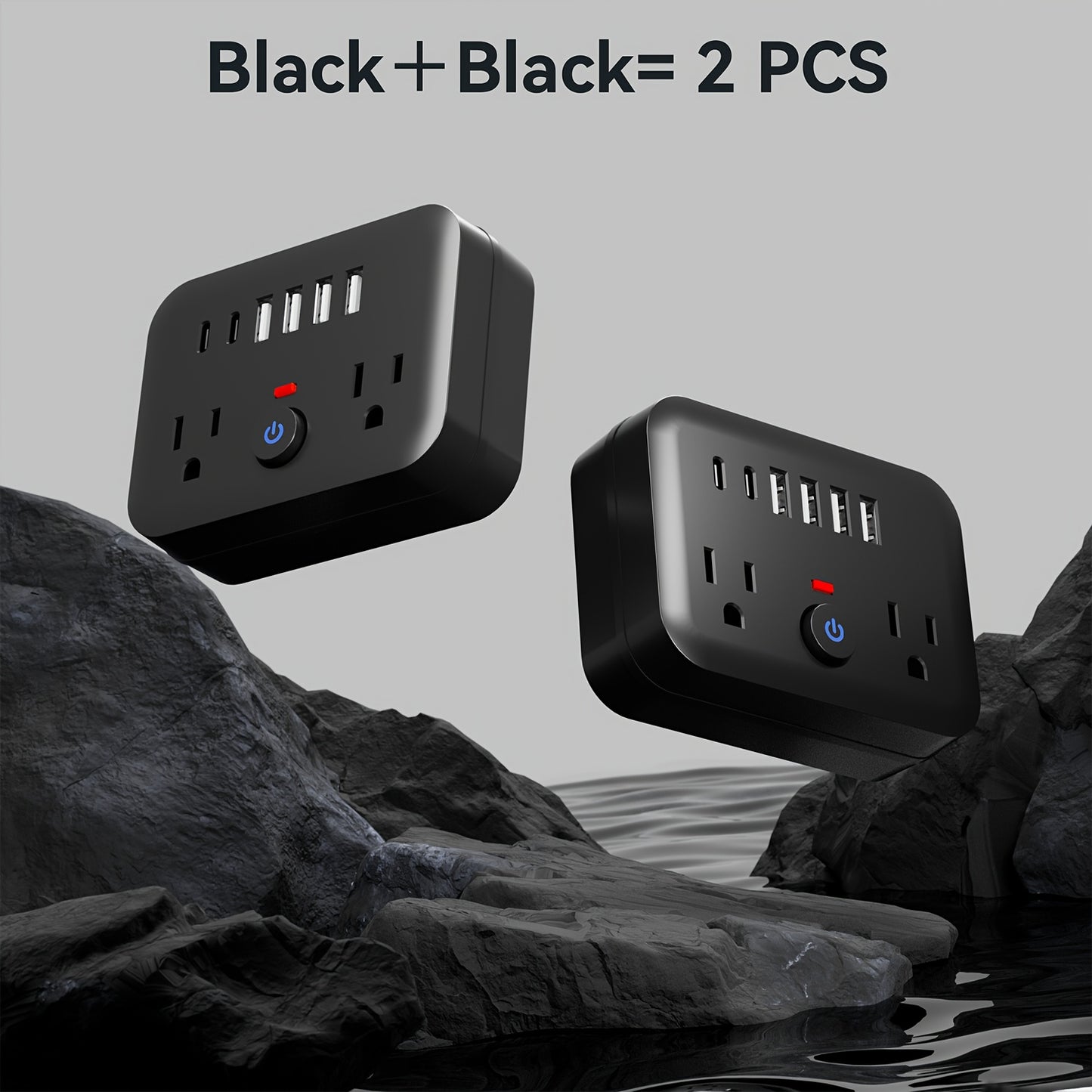 Compact Travel Surge Protector Power Strip 8-in-1 with 2 AC Outlets 4 USB-A Ports 2 USB-C Jacks Overload Protection Wall Mount Mini Portable Charging Station for Home Office Travel – Black or White