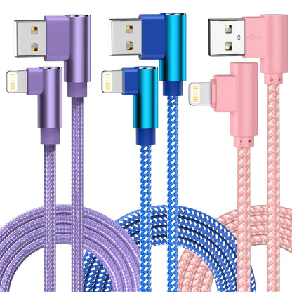 10ft Nylon Braided Lightning Cable 3-Pack MFi Certified – USB-A to Lightning iPhone Charger Cord for iPhone 14 13 12 11 Pro Max XS XR X 8 7 SE | iPad iPod | 2.4A Fast Charge 480Mbps Data Sync