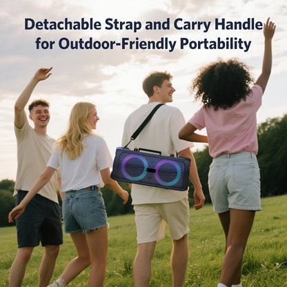 Large Outdoor Party Speaker with Dual 6.5" Subwoofer & LED Lights, Loud Portable Bluetooth Speaker with Shoulder Strap, Phone Tray, Mic Input, TWS Pairing, TF/USB/AUX, 5H Battery for Camping Beach Garage Parties