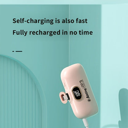 Mini Power Bank 5000mAh with Built-in USB-C Connector Fast Charging – Ultra-Compact Pocket Portable Charger for iPhone Android Samsung | Emergency Travel Charger | Green Pink
