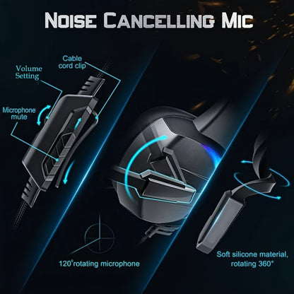 LED RGB Gaming Headset Surround Sound 50mm Driver Noise Canceling Mic Ergonomic Over-Ear Headphones for PS5 PS4 PC Laptop Gamers ESports USB 3.5mm Gaming Accessories