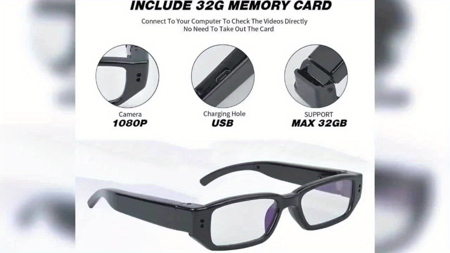 1080P HD Camera Glasses with Motion Detection – Video Recorder Camcorder Eyeglasses for Sports, Driving, Fishing & Outdoor Activities | Eye Protection Frame, USB Charging, Lightweight Durable Design