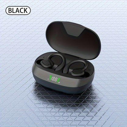 Sport Ear Hook Wireless Earbuds Bluetooth 5.4, Open-Ear Sports Earphones with Mic, 24H Playtime, LED Display Charging Case, Running Fitness Earbuds for Men Women, Black