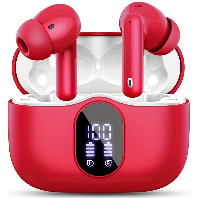 Wireless Earphones Bluetooth 5.3, 40-Hour Playtime, Bass Stereo Sound, LED Display, Noise-Cancelling Mic, Type-C Charging - In-Ear Earphones for Laptop, Tablet, Phone & Sports
