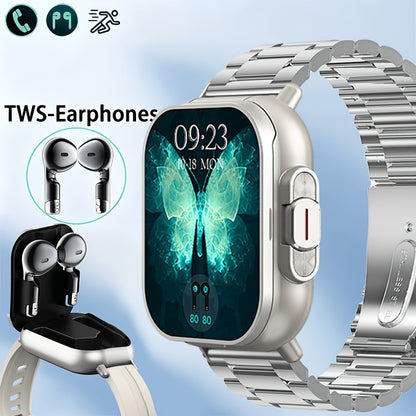 2-in-1 Smartwatch Earbuds Combo Steel & Mesh Strap for Men – Music Control Multiple Sports Modes Activity Tracking Black Silver Rose Gold Black Gold Smart Watch Earphone Gift