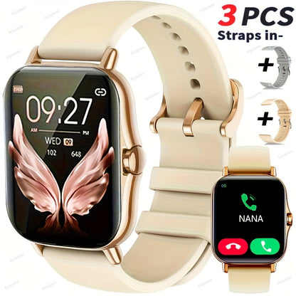 Dual TPU Strap Fitness Smartwatch 1.83" Full Touch – Pedometer, Multi Sport Mode, Exercise Recording, Wireless Calling, USB Rechargeable – Outdoor Sports Watch Men Women Gold Black Silver Pink