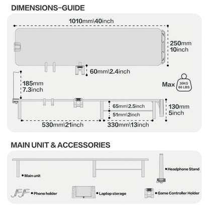 Monitor Stand Organizer with Headset Holder Phone Stand & Game Controller Holder, Versatile Desktop Riser for Computer Monitor Laptop, Gaming & Home Office Desk Organizer