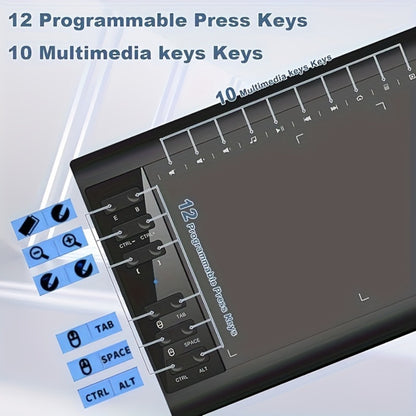 Graphics Drawing Tablet 10x6 Inch, 8192 Levels Pressure Sensitivity Battery-Free Stylus, 12 Programmable Shortcut Keys, 30 Replacement Tips, Tilt Support, Compatible with PC Mac Android – Digital Art, Illustration & Online Teaching