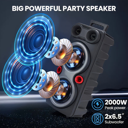 Dual 8.5" Subwoofer Party Speaker 6000W with RGB Lights | Portable Wireless Bluetooth 5.0, TWS Stereo Pairing, FM Radio, Built-in Mic, USB Rechargeable – Outdoor & Indoor Party Boombox