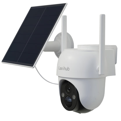 Wire-Free Solar Outdoor Security Camera 3MP PTZ 360° Pan-Tilt, AI Human Detection, Color Night Vision, Two-Way Audio, 2.4G WiFi, Cloud & SD Storage – Laxihub GO2T Wireless Weatherproof Camera