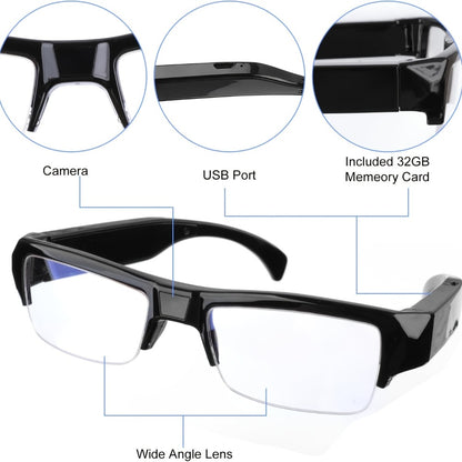 1080p HD Video Glasses 65° Wide Angle - One-Button Sports Camera Glasses, Wearable Body Cam, 120-Min Battery, 32GB & 64GB Options, Driving Cycling Meeting Recording