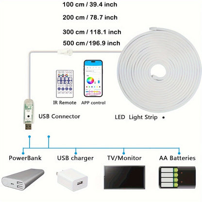 RGBIC LED Strip Lights Music Sync App & Remote Control - IP65 Waterproof Cuttable Flexible Neon Rope Light Color Chasing for Bedroom Gaming Room TV Backlight Outdoor Courtyard Christmas Halloween Decoration 2m 3m 5m