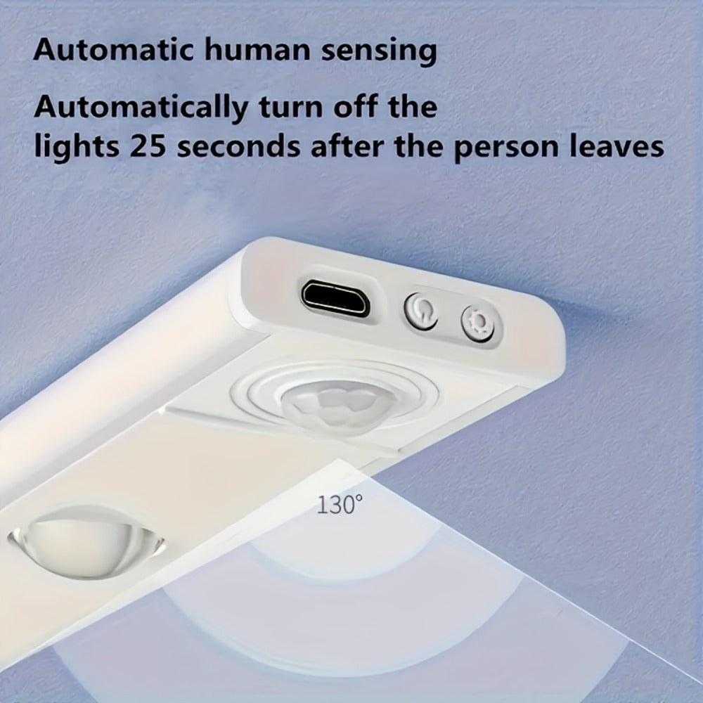 Motion Sensor Cabinet LED Strip Light USB Rechargeable 1400mAh - 3 Color Dimmable Wireless PIR Auto On Off 4 Sizes for Kitchen Wardrobe Wine Cabinet Shoe Cabinet Closet Bedroom Night Light