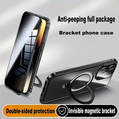Anti-Spy Tempered Glass iPhone Case with Security Lock, Kickstand & Camera Protection – Magnetic Double-Sided Privacy Cover for iPhone 12 13 14 15 16 Pro Max Plus, Full Body Drop Protection