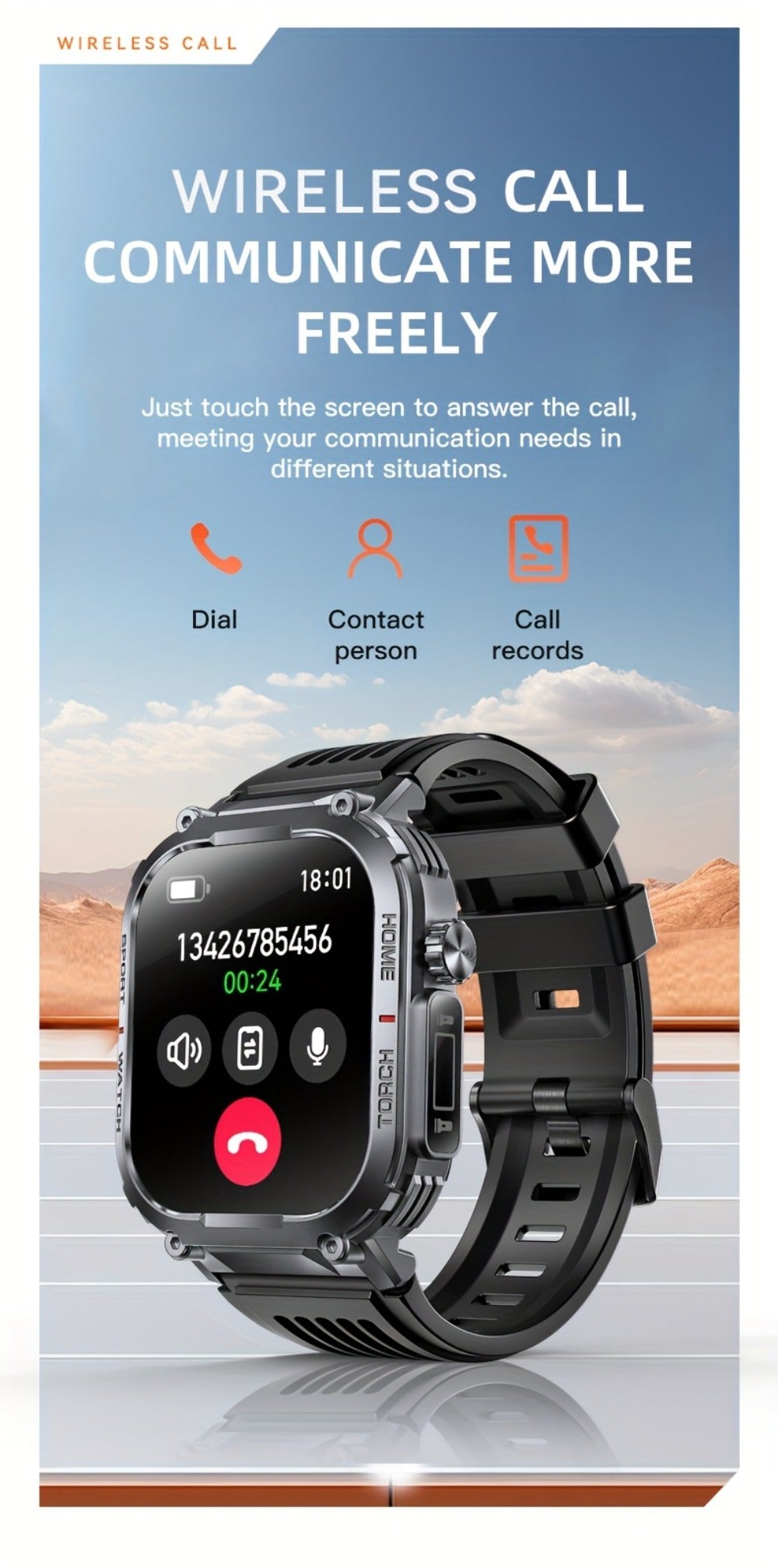 LED Flashlight Smartwatch for Men 2.02 Inch TFT Waterproof Wireless Calling Sleep Monitor Pedometer Activity Tracker iOS Android – Gift for Dad Boyfriend Husband